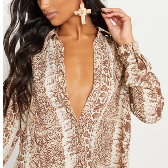 Set: Pretty Little Thing: Brown Snake Print Oversized Shirt & Pants ✨ - Picture 6 of 11